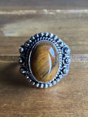 Bohemian Vintage Tigers Eye Gemstone Women Jewelry Ring Size 6 Silver 925 Boho